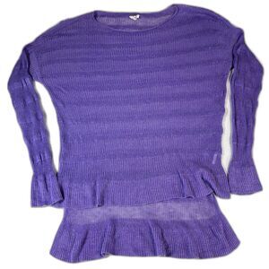 Eileen Fisher Purple Open Knit Sheer Sweater Womens Small Ruffled